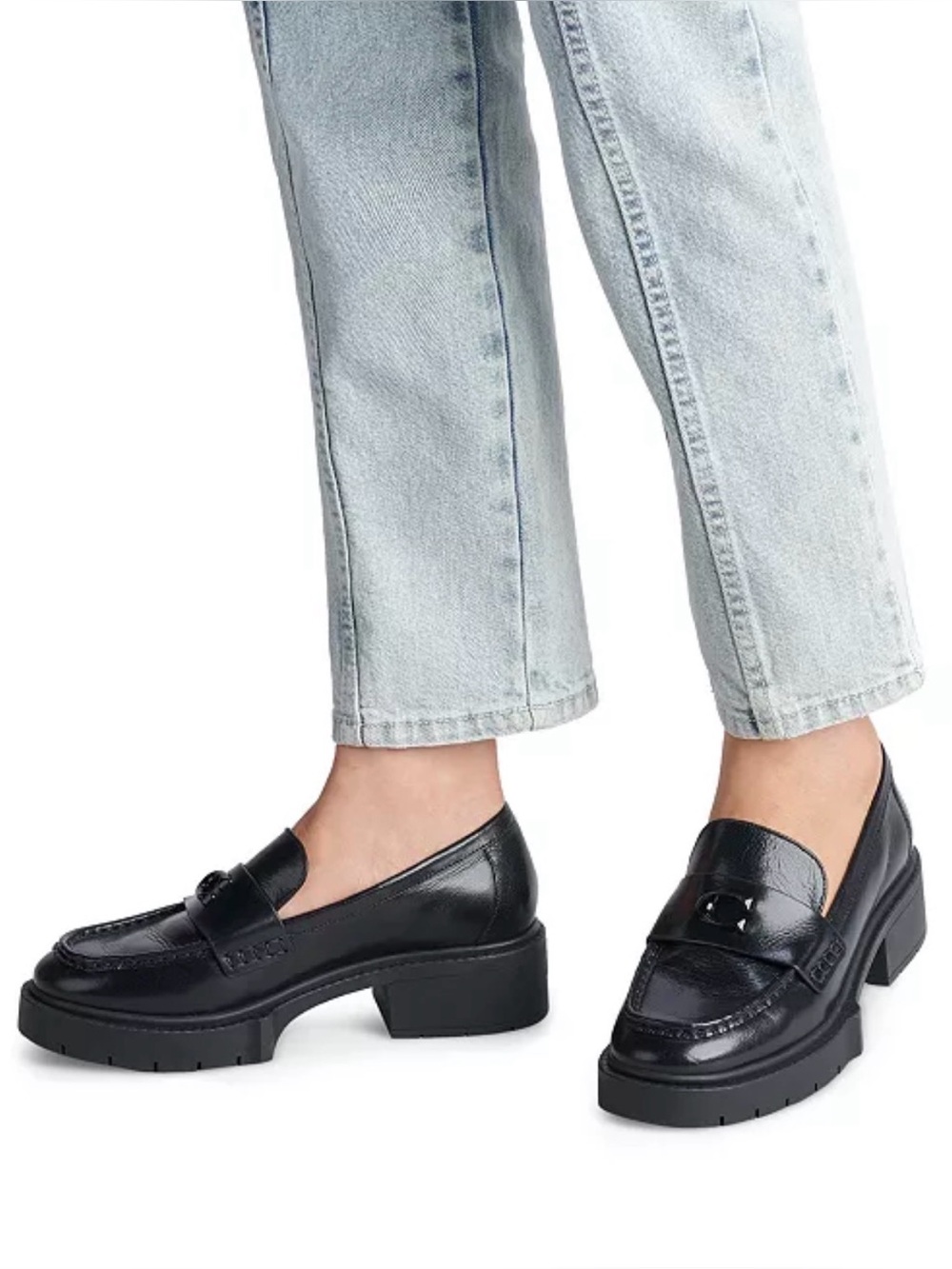 NWT Coach Leah Black Leather Platform Loafer - Picture 3 of 16
